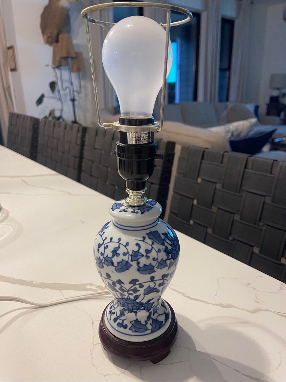 Blue and White Floral Porcelain Table Lamp - Decorative Accent